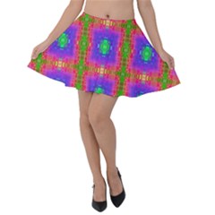 Groovy Purple Green Pink Square Pattern Velvet Skater Skirt