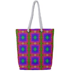 Groovy Purple Green Pink Square Pattern Full Print Rope Handle Tote (small) by BrightVibesDesign