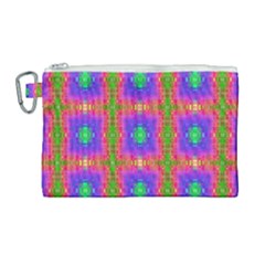 Groovy Purple Green Pink Square Pattern Canvas Cosmetic Bag (large) by BrightVibesDesign