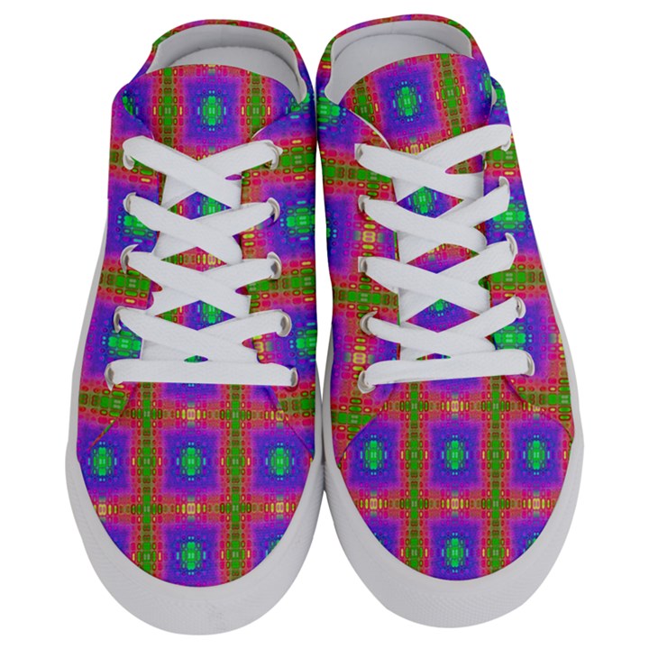 Groovy Purple Green Pink Square Pattern Half Slippers