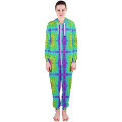 Groovy Yellow Pink Purple Square Pattern Hooded Jumpsuit (ladies) 