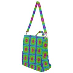 Groovy Yellow Pink Purple Square Pattern Crossbody Backpack by BrightVibesDesign