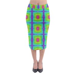 Groovy Yellow Pink Purple Square Pattern Midi Pencil Skirt by BrightVibesDesign