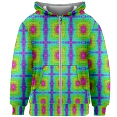 Groovy Yellow Pink Purple Square Pattern Kids  Zipper Hoodie Without Drawstring by BrightVibesDesign