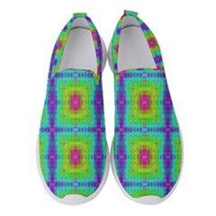 Groovy Yellow Pink Purple Square Pattern Women s Slip On Sneakers by BrightVibesDesign