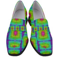 Groovy Yellow Pink Purple Square Pattern Women s Chunky Heel Loafers by BrightVibesDesign