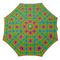 Groovy Purple Green Blue Orange Square Pattern Straight Umbrellas by BrightVibesDesign