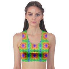 Groovy Purple Green Blue Orange Square Pattern Sports Bra by BrightVibesDesign