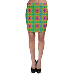 Groovy Purple Green Blue Orange Square Pattern Bodycon Skirt by BrightVibesDesign