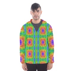 Groovy Purple Green Blue Orange Square Pattern Men s Hooded Windbreaker