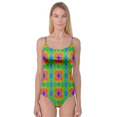 Groovy Purple Green Blue Orange Square Pattern Camisole Leotard  by BrightVibesDesign