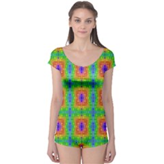 Groovy Purple Green Blue Orange Square Pattern Boyleg Leotard  by BrightVibesDesign