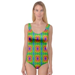 Groovy Purple Green Blue Orange Square Pattern Princess Tank Leotard  by BrightVibesDesign