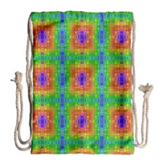 Groovy Purple Green Blue Orange Square Pattern Drawstring Bag (large) by BrightVibesDesign