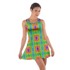 Groovy Purple Green Blue Orange Square Pattern Cotton Racerback Dress by BrightVibesDesign