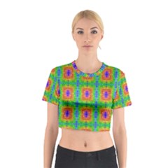 Groovy Purple Green Blue Orange Square Pattern Cotton Crop Top by BrightVibesDesign