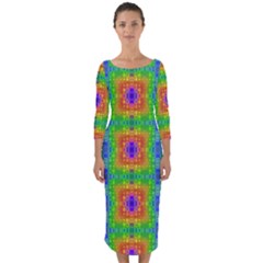 Groovy Purple Green Blue Orange Square Pattern Quarter Sleeve Midi Bodycon Dress