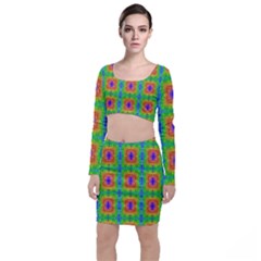 Groovy Purple Green Blue Orange Square Pattern Top And Skirt Sets by BrightVibesDesign