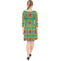 Groovy Purple Green Blue Orange Square Pattern Quarter Sleeve Front Wrap Dress View2