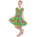 Groovy Purple Green Blue Orange Square Pattern Kids  Short Sleeve Dress View1