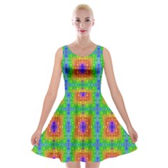 Groovy Purple Green Blue Orange Square Pattern Velvet Skater Dress