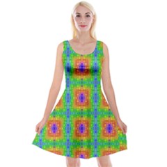 Groovy Purple Green Blue Orange Square Pattern Reversible Velvet Sleeveless Dress