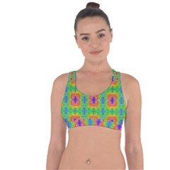 Groovy Purple Green Blue Orange Square Pattern Cross String Back Sports Bra by BrightVibesDesign