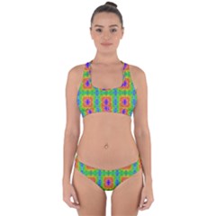 Groovy Purple Green Blue Orange Square Pattern Cross Back Hipster Bikini Set by BrightVibesDesign