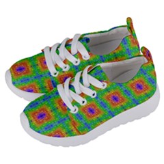 Groovy Purple Green Blue Orange Square Pattern Kids  Lightweight Sports Shoes by BrightVibesDesign