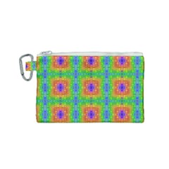 Groovy Purple Green Blue Orange Square Pattern Canvas Cosmetic Bag (small) by BrightVibesDesign