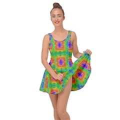 Groovy Purple Green Blue Orange Square Pattern Inside Out Casual Dress