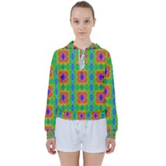 Groovy Purple Green Blue Orange Square Pattern Women s Tie Up Sweat