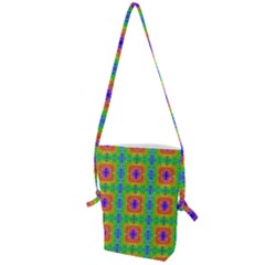 Groovy Purple Green Blue Orange Square Pattern Folding Shoulder Bag by BrightVibesDesign