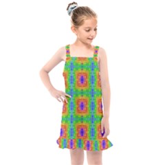 Groovy Purple Green Blue Orange Square Pattern Kids  Overall Dress