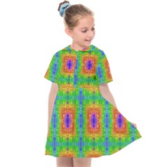 Groovy Purple Green Blue Orange Square Pattern Kids  Sailor Dress