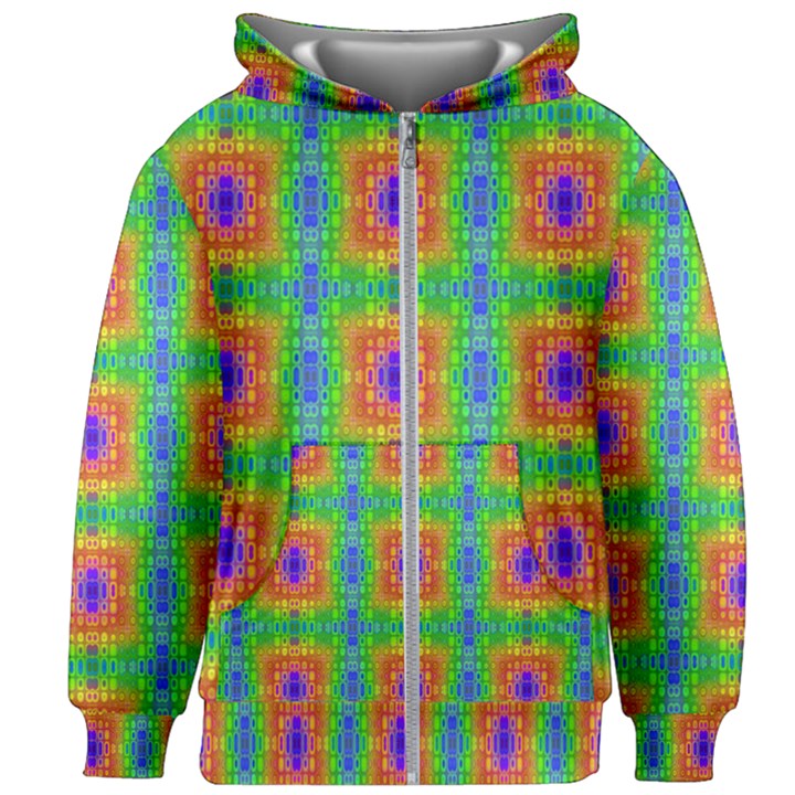 Groovy Purple Green Blue Orange Square Pattern Kids  Zipper Hoodie Without Drawstring