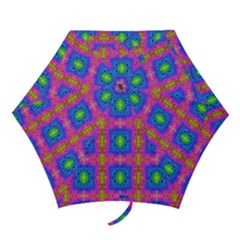 Groovy Pink Blue Yellow Square Pattern Mini Folding Umbrellas by BrightVibesDesign