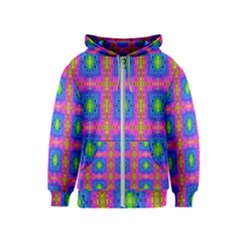 Groovy Pink Blue Yellow Square Pattern Kids  Zipper Hoodie