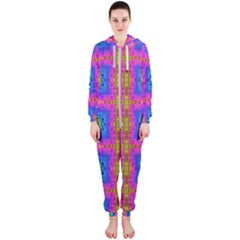 Groovy Pink Blue Yellow Square Pattern Hooded Jumpsuit (ladies) 