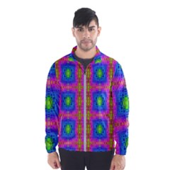 Groovy Pink Blue Yellow Square Pattern Men s Windbreaker