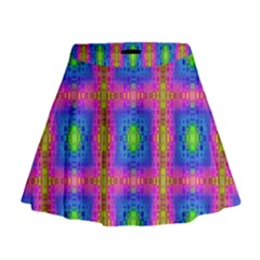 Groovy Pink Blue Yellow Square Pattern Mini Flare Skirt by BrightVibesDesign