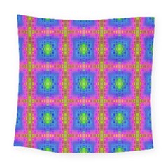 Groovy Pink Blue Yellow Square Pattern Square Tapestry (large)