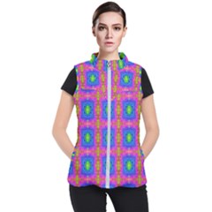 Groovy Pink Blue Yellow Square Pattern Women s Puffer Vest