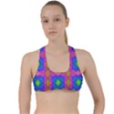 Groovy Pink Blue Yellow Square Pattern Criss Cross Racerback Sports Bra View1