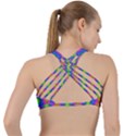 Groovy Pink Blue Yellow Square Pattern Criss Cross Racerback Sports Bra View2