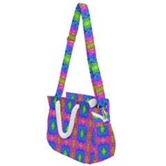 Groovy Pink Blue Yellow Square Pattern Rope Handles Shoulder Strap Bag