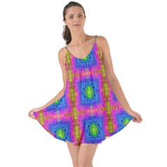 Groovy Pink Blue Yellow Square Pattern Love The Sun Cover Up