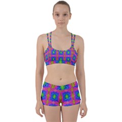 Groovy Pink Blue Yellow Square Pattern Perfect Fit Gym Set by BrightVibesDesign