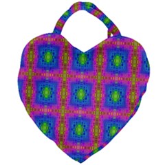 Groovy Pink Blue Yellow Square Pattern Giant Heart Shaped Tote