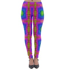 Groovy Pink Blue Yellow Square Pattern Lightweight Velour Leggings by BrightVibesDesign